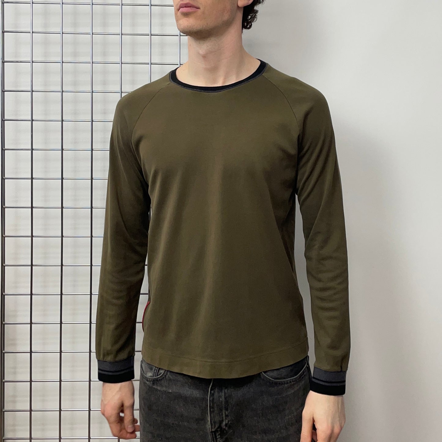 Prada Sport Khaki Green 00s Wool Trim Longsleeve T-Shirt