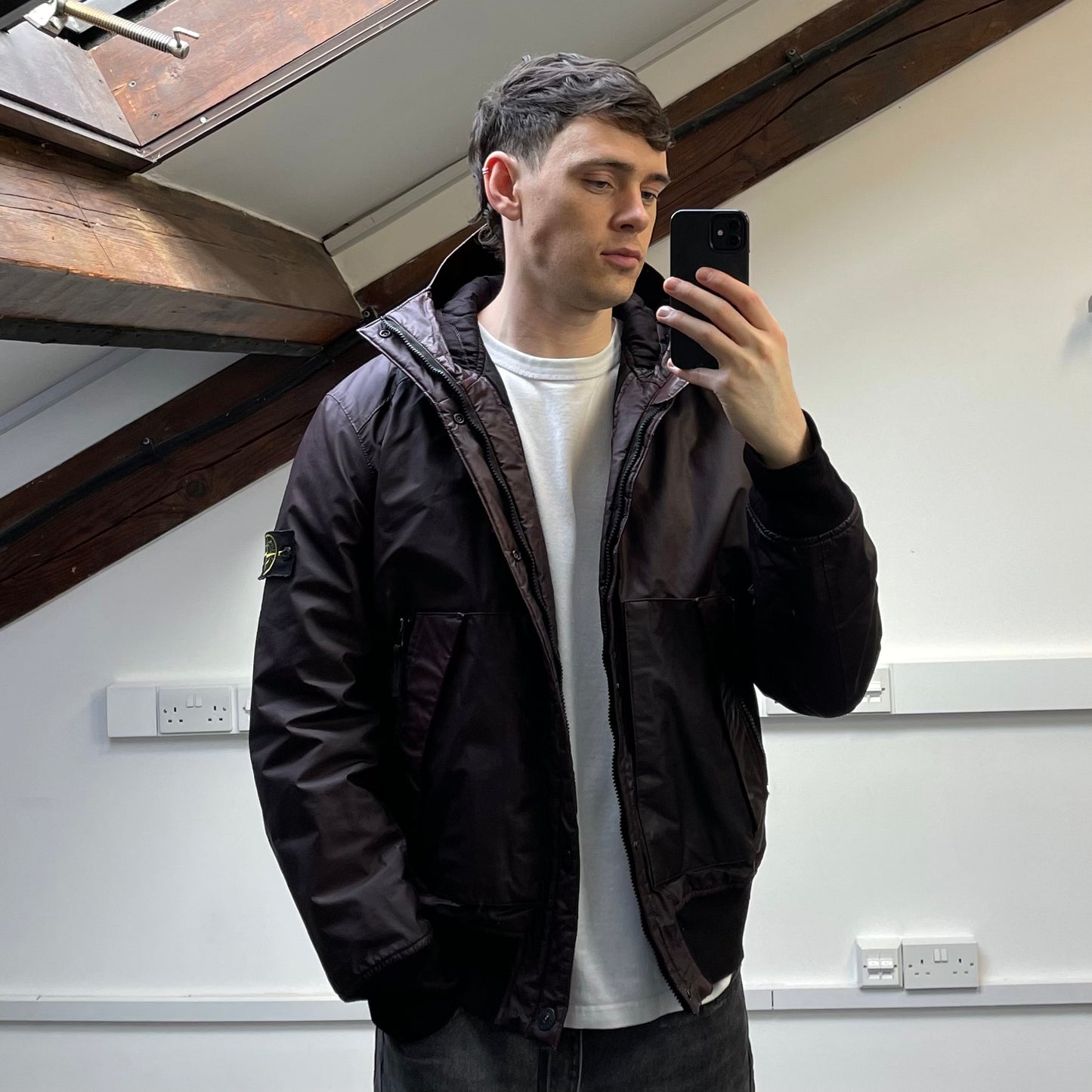 Stone Island Burgundy AW13 Quilted Mussola Gommata Hooded Jacket