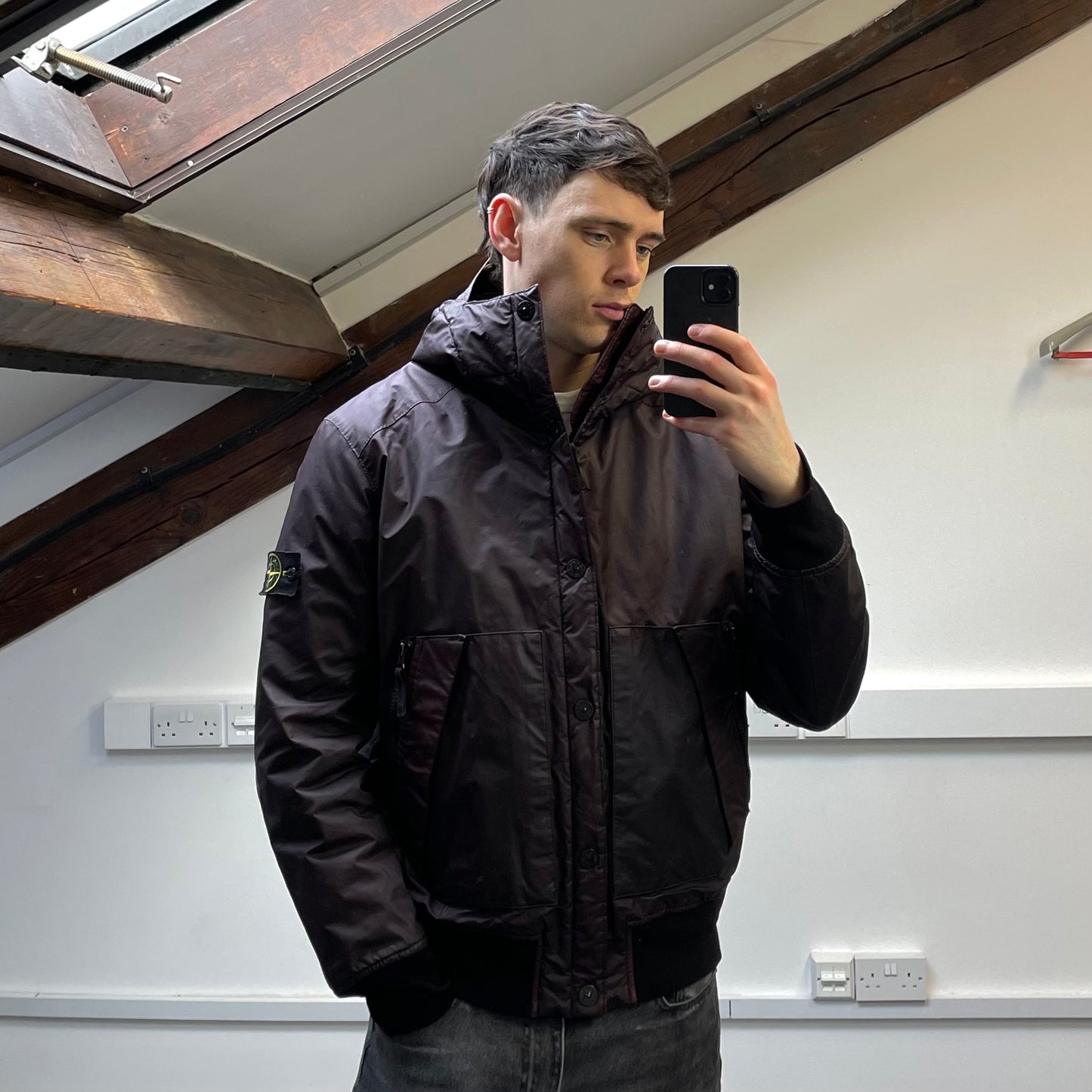 Stone Island Burgundy AW13 Quilted Mussola Gommata Hooded Jacket