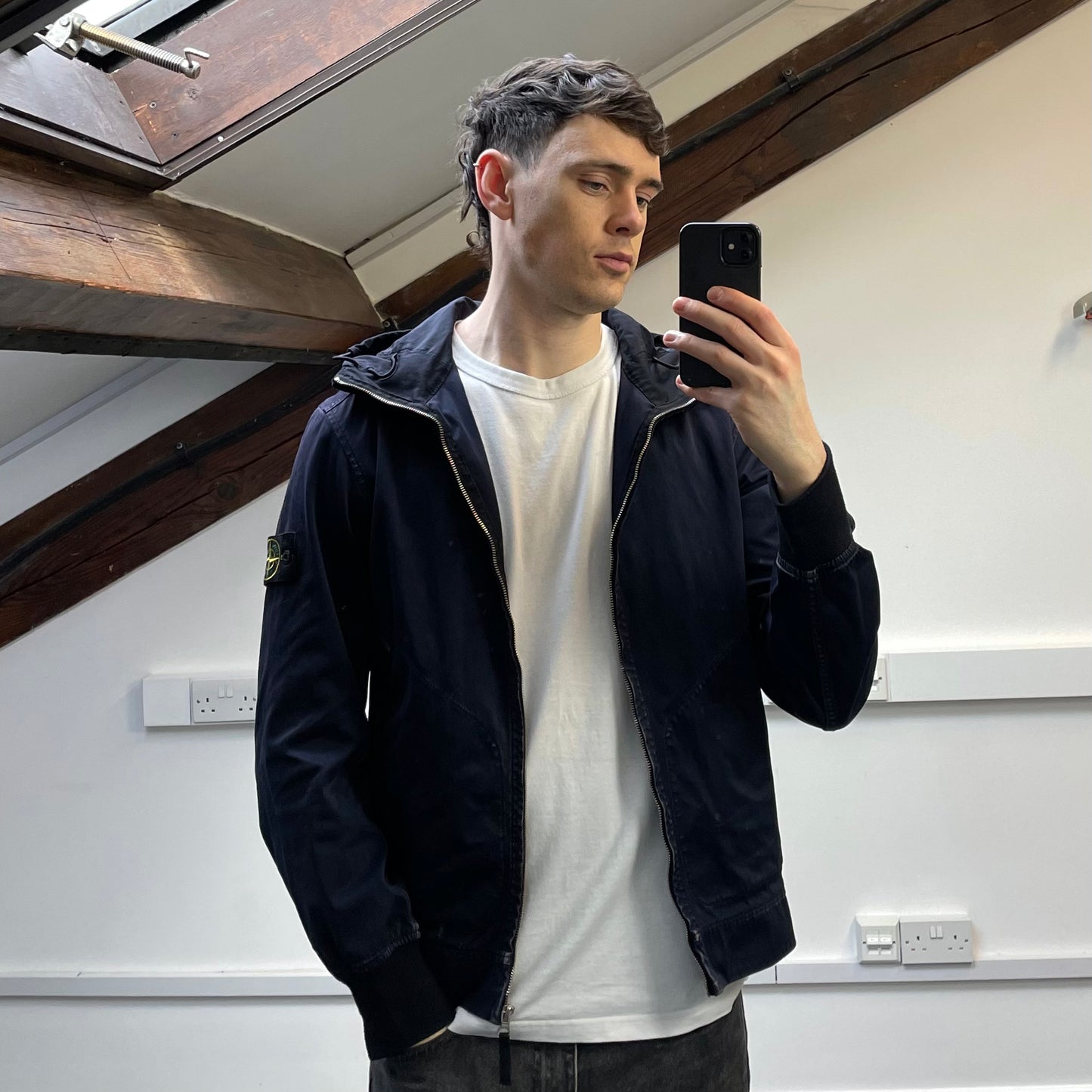 Stone Island Navy SS16 David Jersey-TC Hooded Jacket