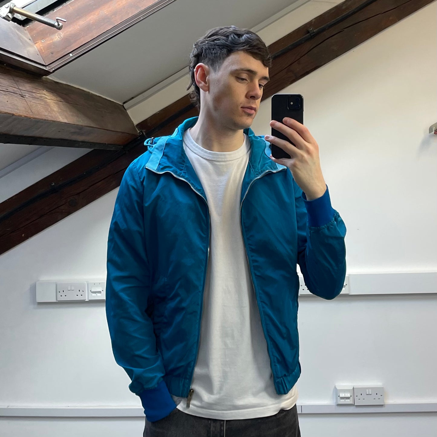 C.P. Company Blue SS10 Nylon Canvas Hooded Shimmer Windbreaker Jacket