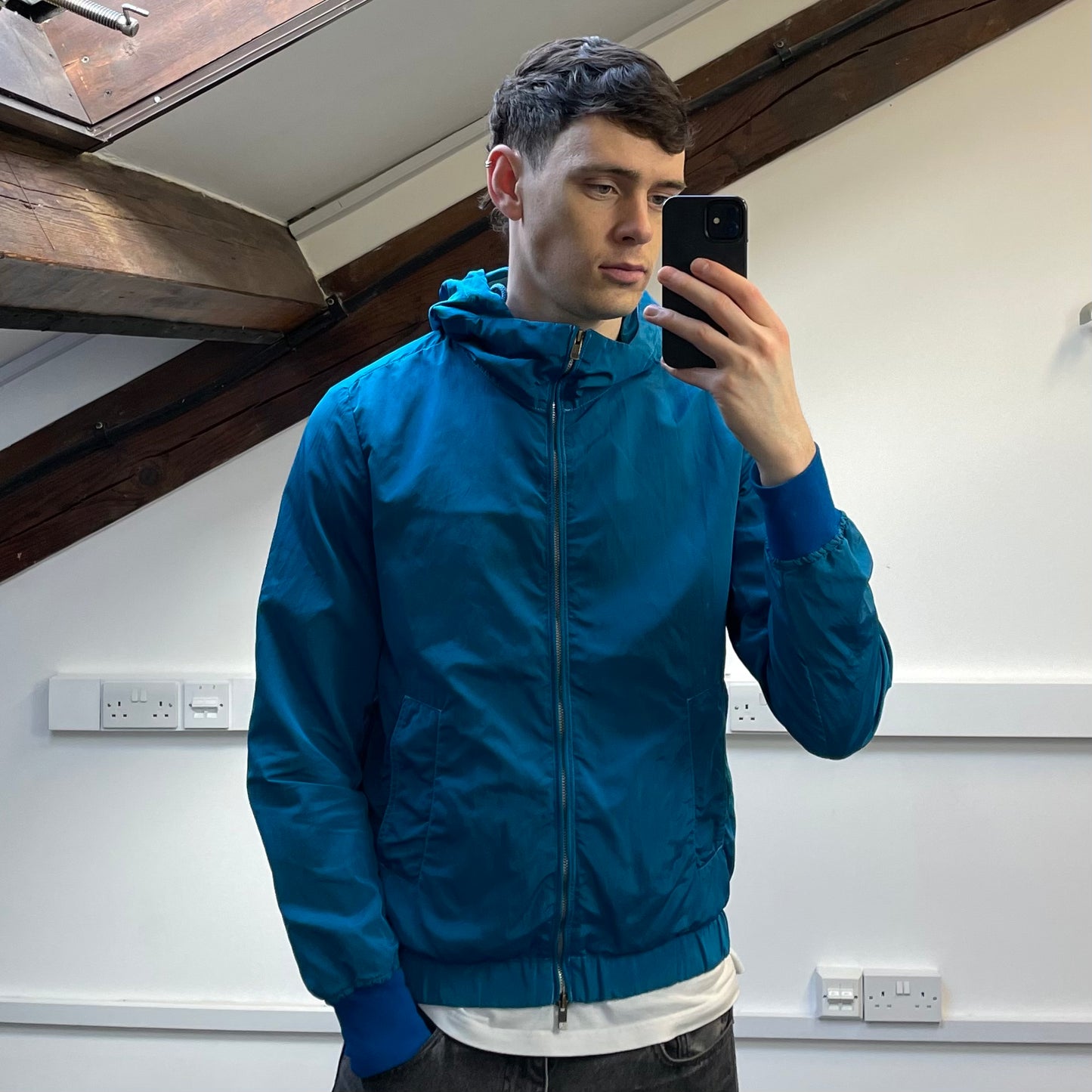 C.P. Company Blue SS10 Nylon Canvas Hooded Shimmer Windbreaker Jacket
