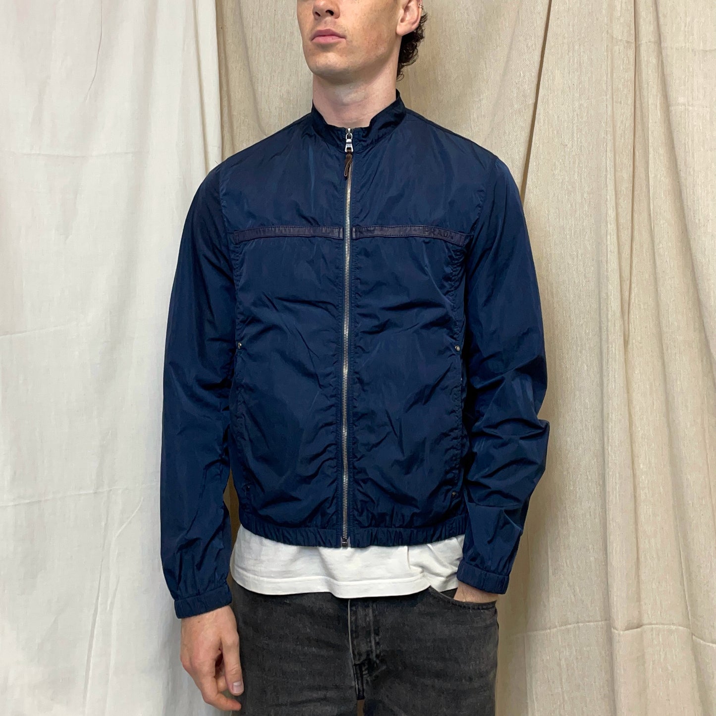 Prada Sport Navy 00s Nylon Linea Rossa Lightweight Racing Biker Jacket