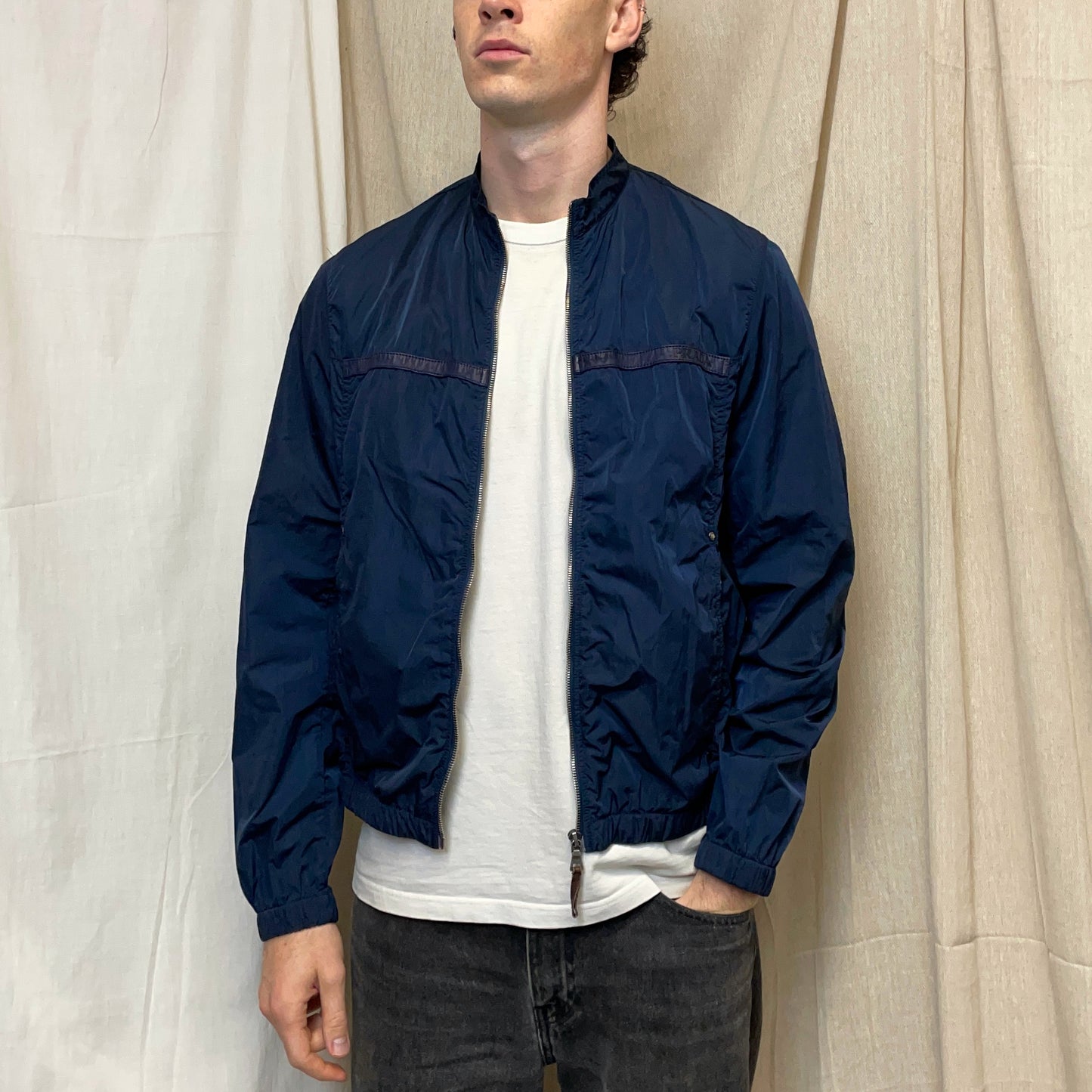 Prada Sport Navy 00s Nylon Linea Rossa Lightweight Racing Biker Jacket