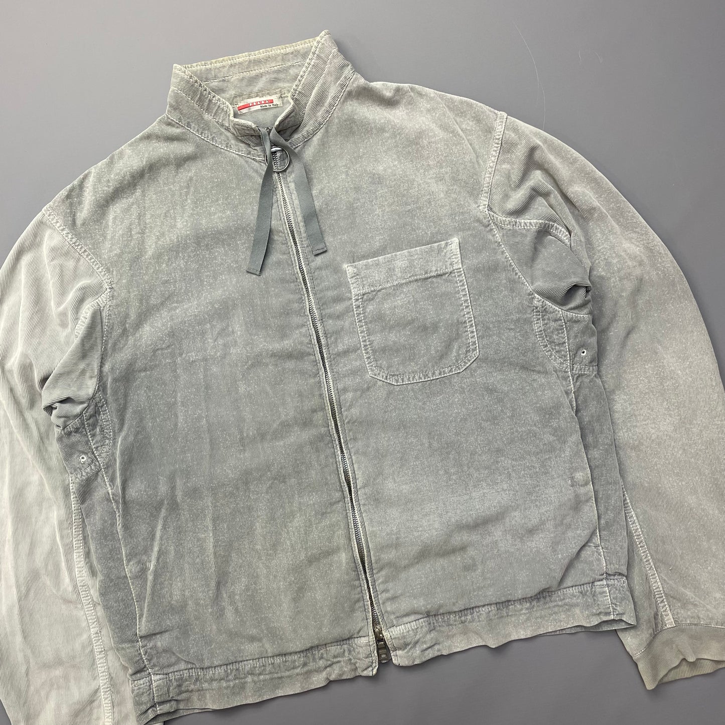 Prada Sport Grey Corduroy Lightweight Zip-Through Jacket