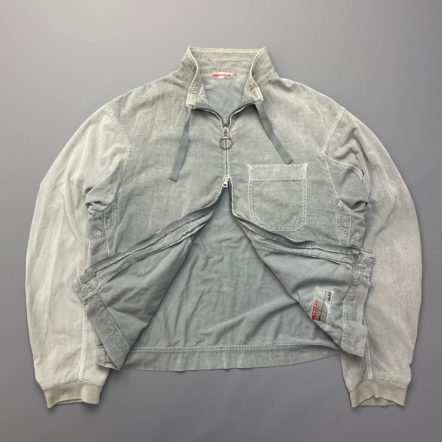 Prada Sport Grey Corduroy Lightweight Zip-Through Jacket