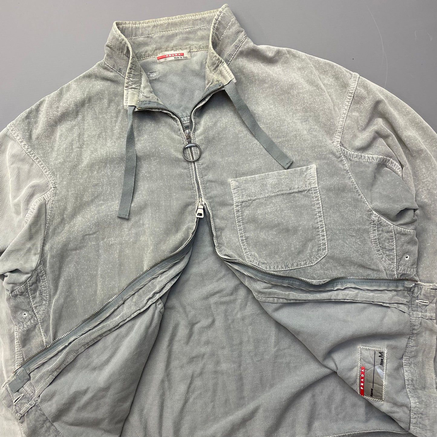 Prada Sport Grey Corduroy Lightweight Zip-Through Jacket