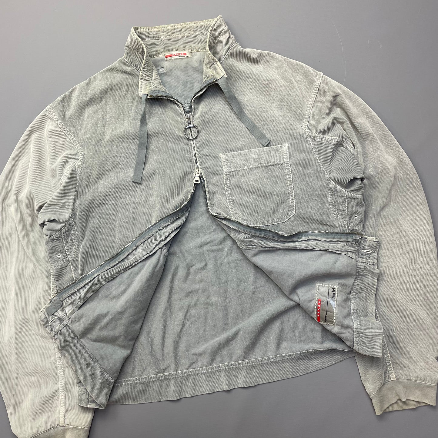 Prada Sport Grey Corduroy Lightweight Zip-Through Jacket
