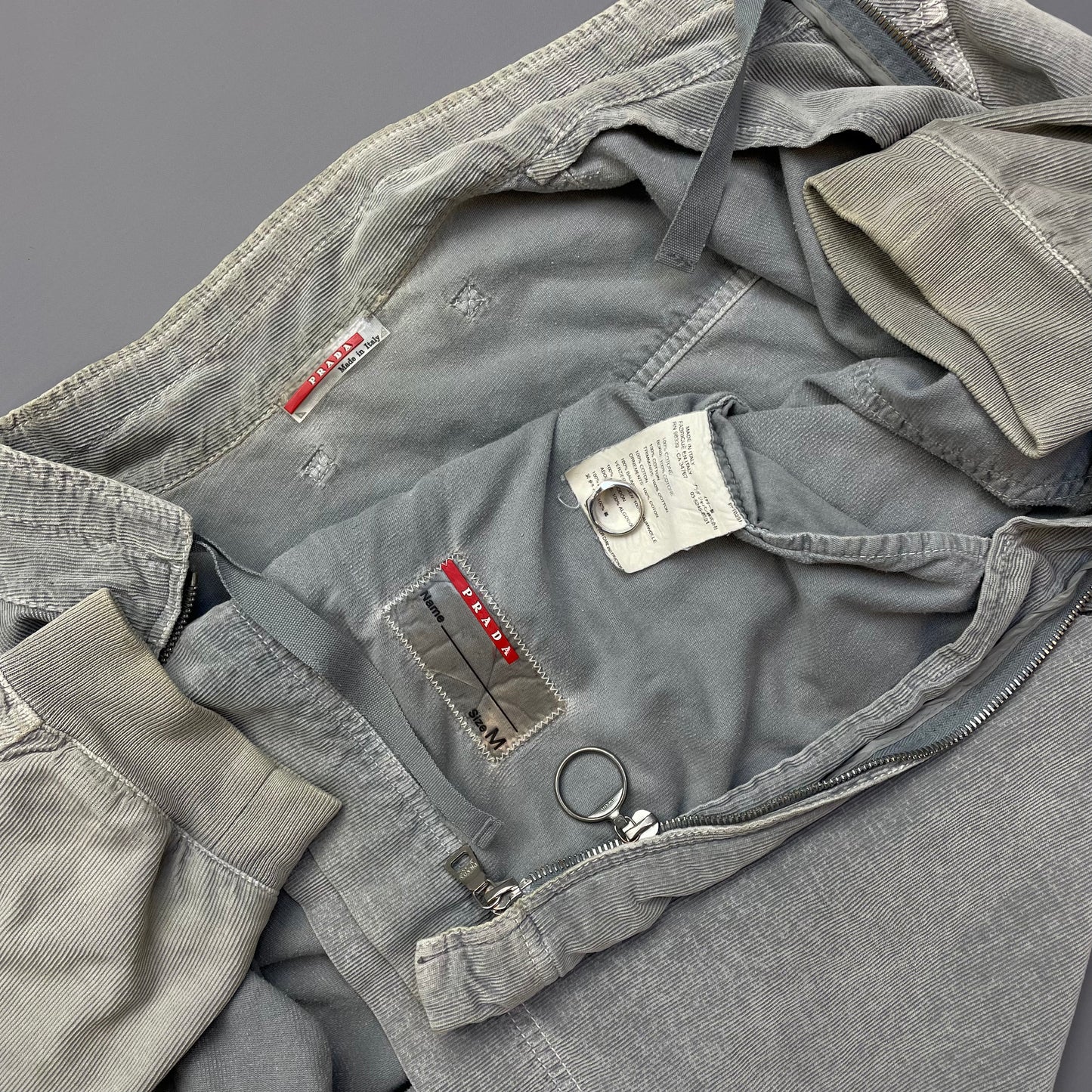 Prada Sport Grey Corduroy Lightweight Zip-Through Jacket