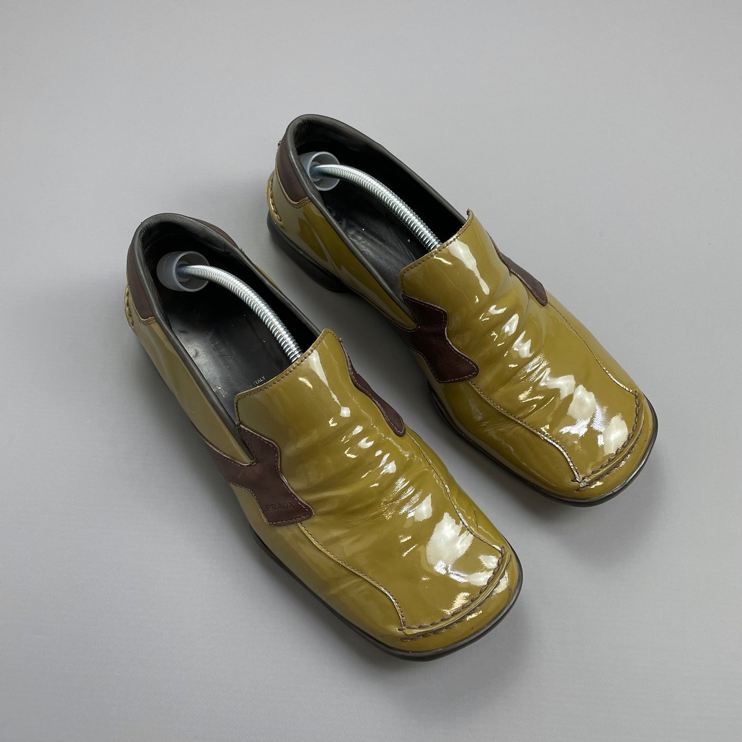 Prada Mainline Brown SS00 Patent Leather Loafer Shoes