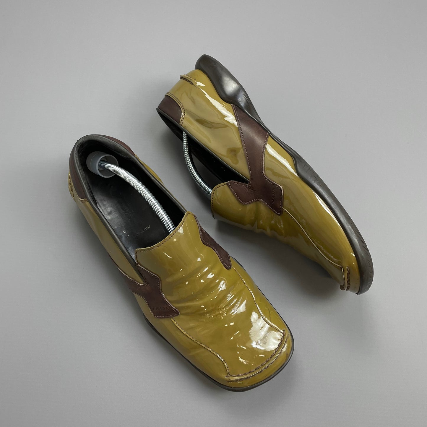 Prada Mainline Brown SS00 Patent Leather Loafer Shoes