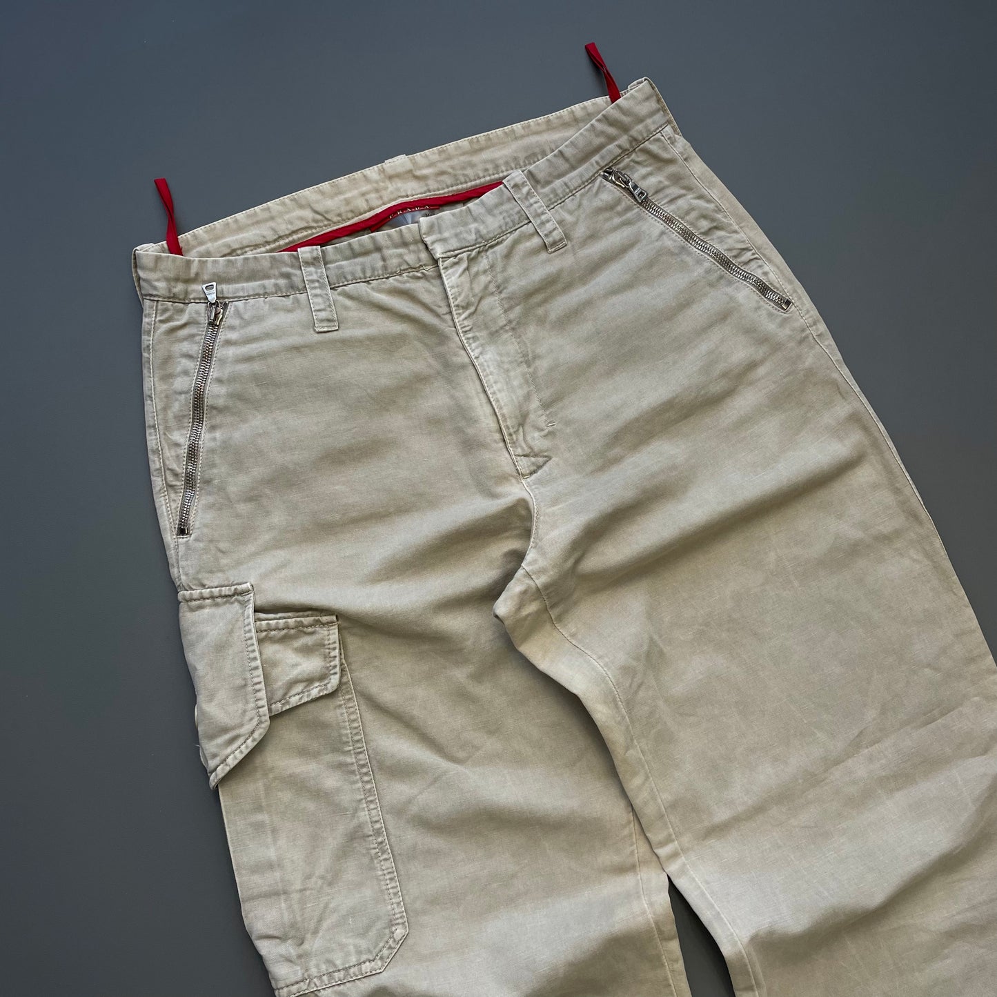 Prada Sport Beige 00s Cotton Linen Asymmetrical Cargo Trousers