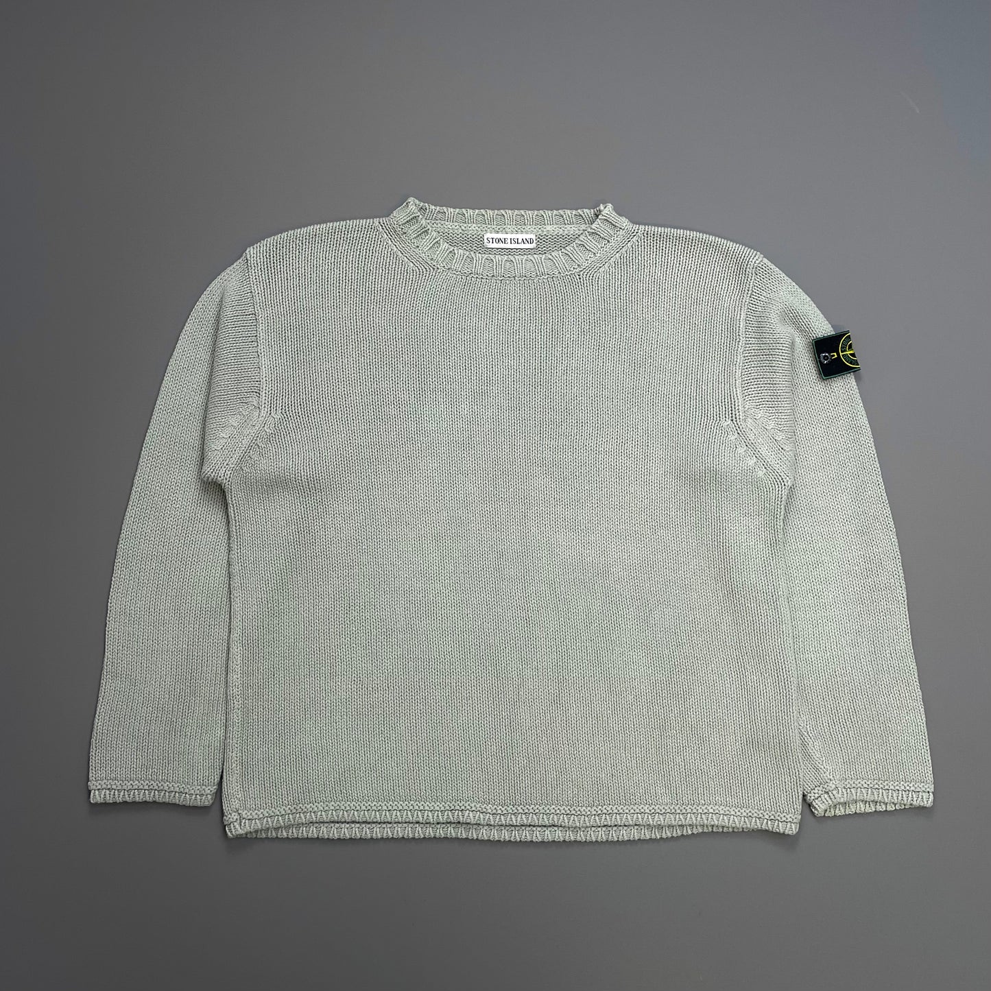 Stone Island Grey SS99 Heavyweight Knit Green Edge Badge Crewneck Jumper