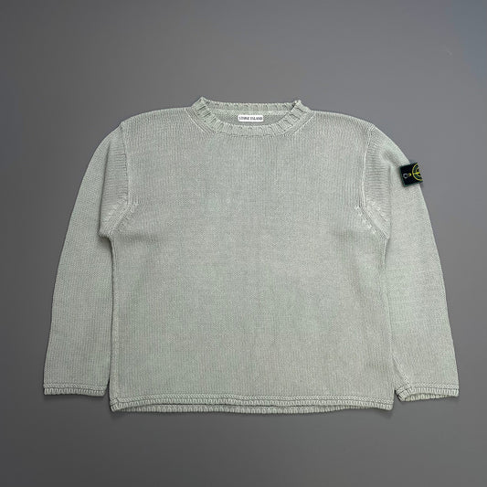 Stone Island Grey SS99 Heavyweight Knit Green Edge Badge Crewneck Jumper