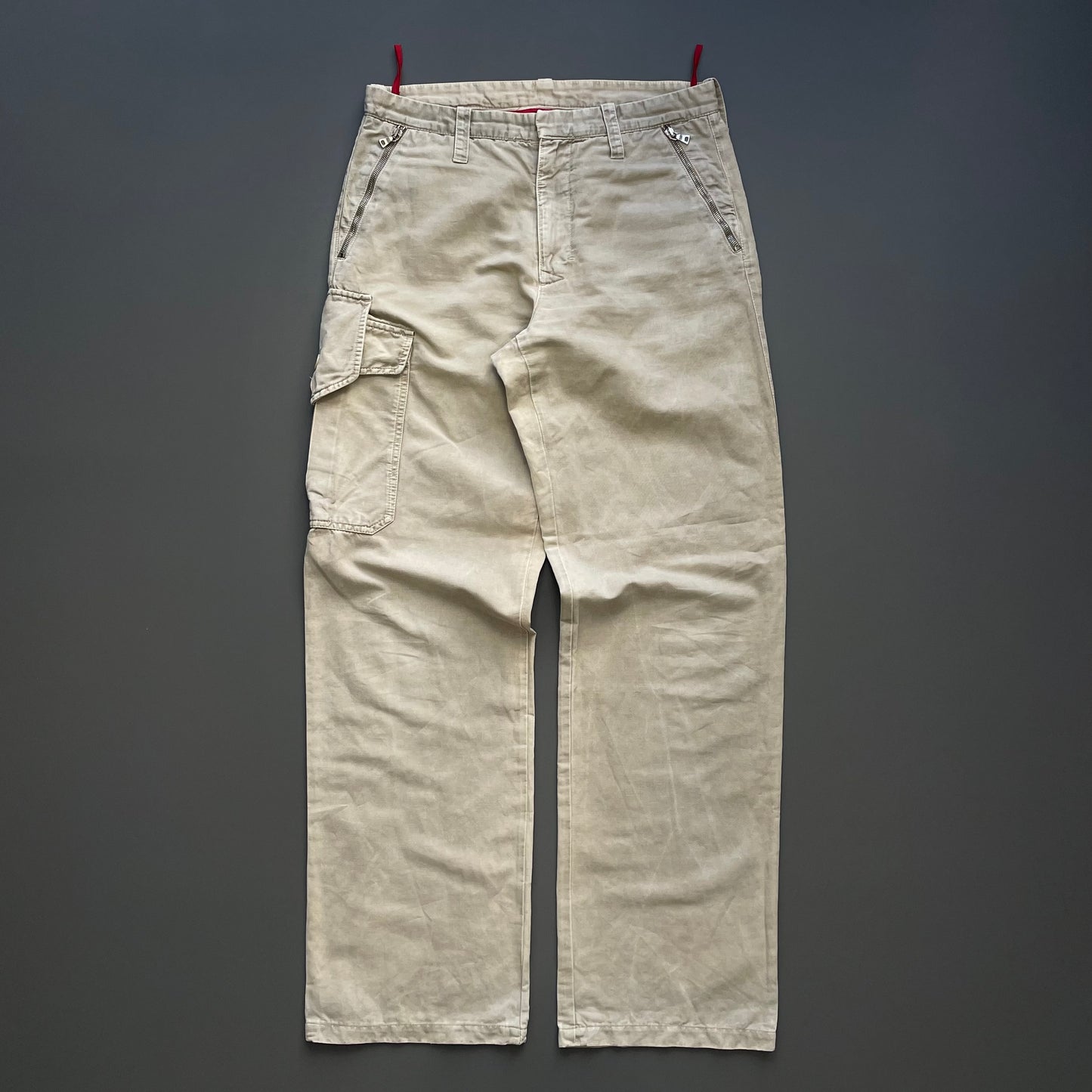 Prada Sport Beige 00s Cotton Linen Asymmetrical Cargo Trousers