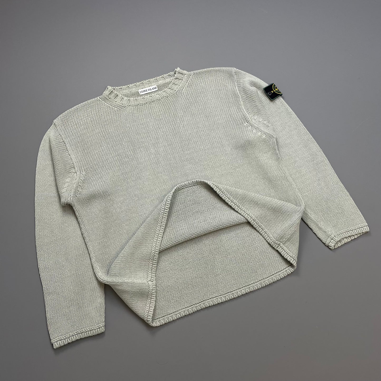 Stone Island Grey SS99 Heavyweight Knit Green Edge Badge Crewneck Jumper