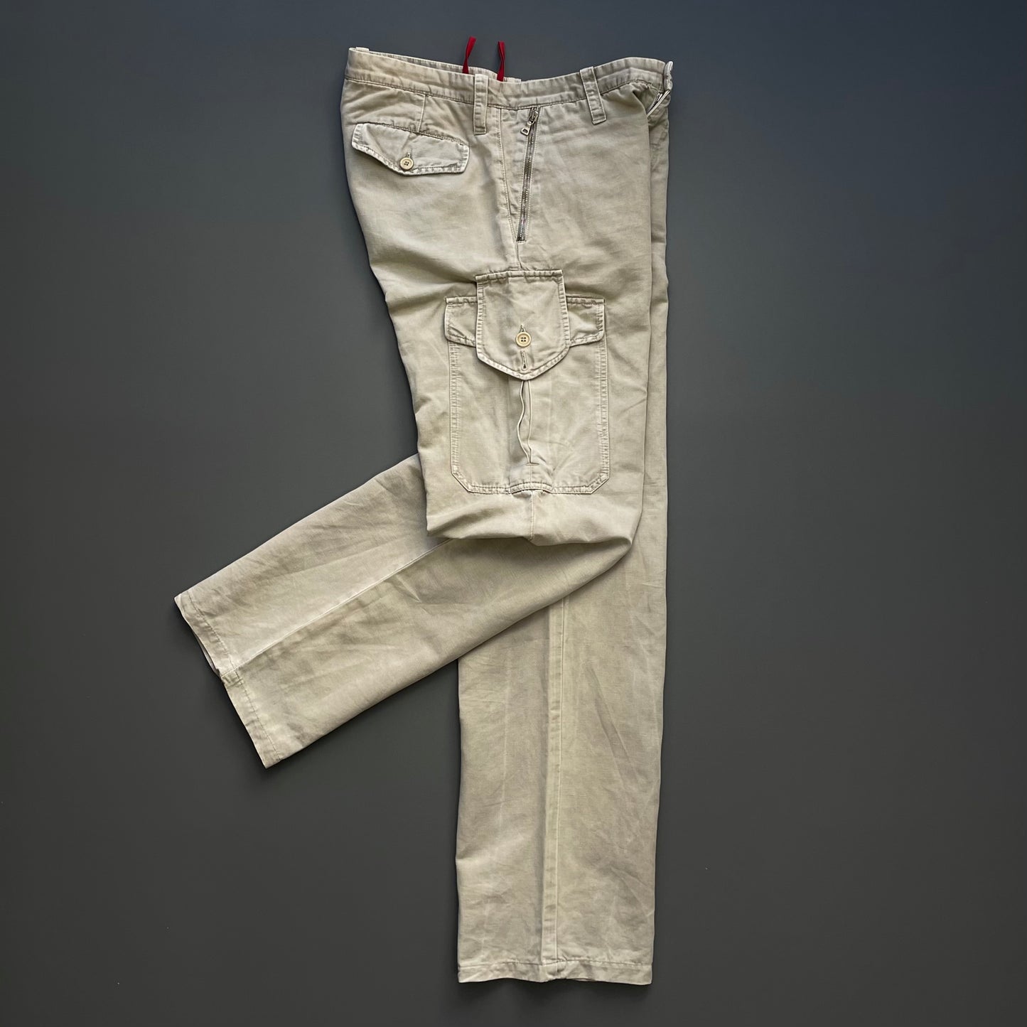 Prada Sport Beige 00s Cotton Linen Asymmetrical Cargo Trousers