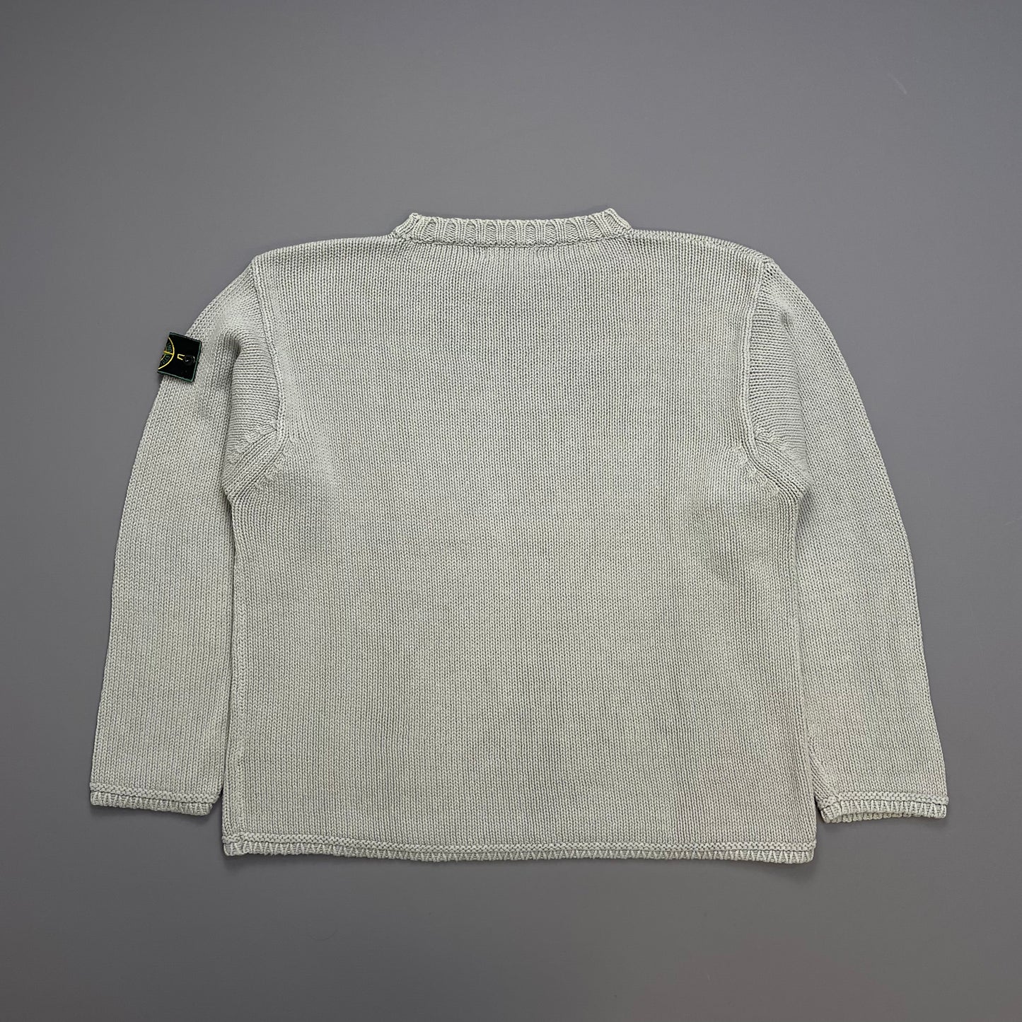 Stone Island Grey SS99 Heavyweight Knit Green Edge Badge Crewneck Jumper