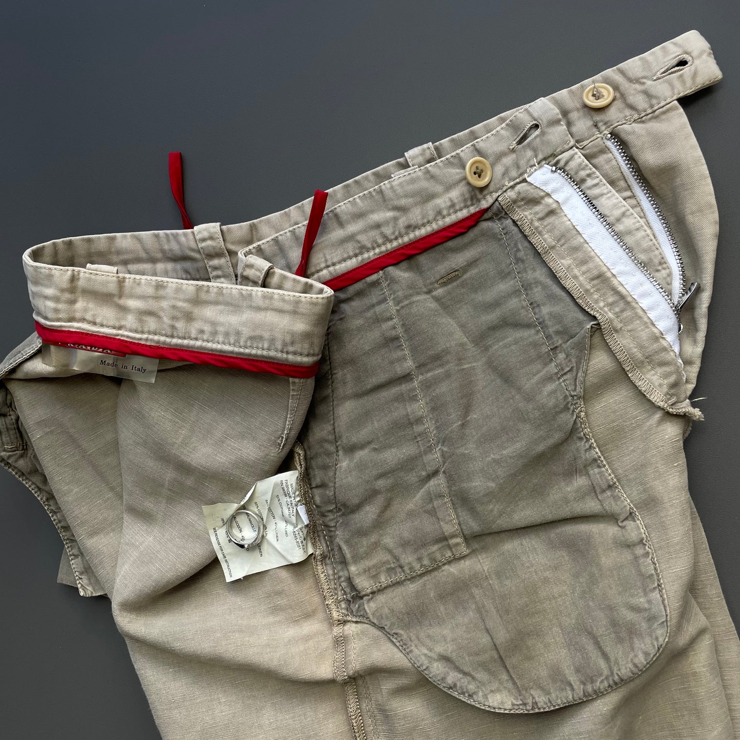 Prada Sport Beige 00s Cotton Linen Asymmetrical Cargo Trousers