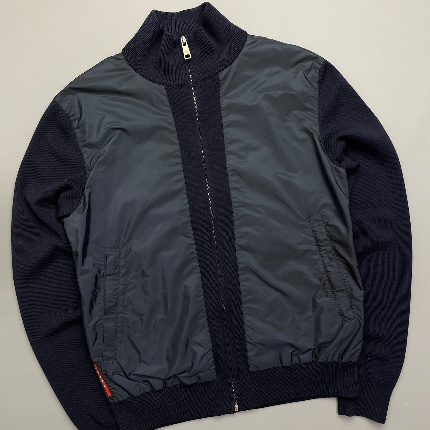 Prada Sport Navy Nylon Wool Knit Zip-Through Cardigan Jumper
