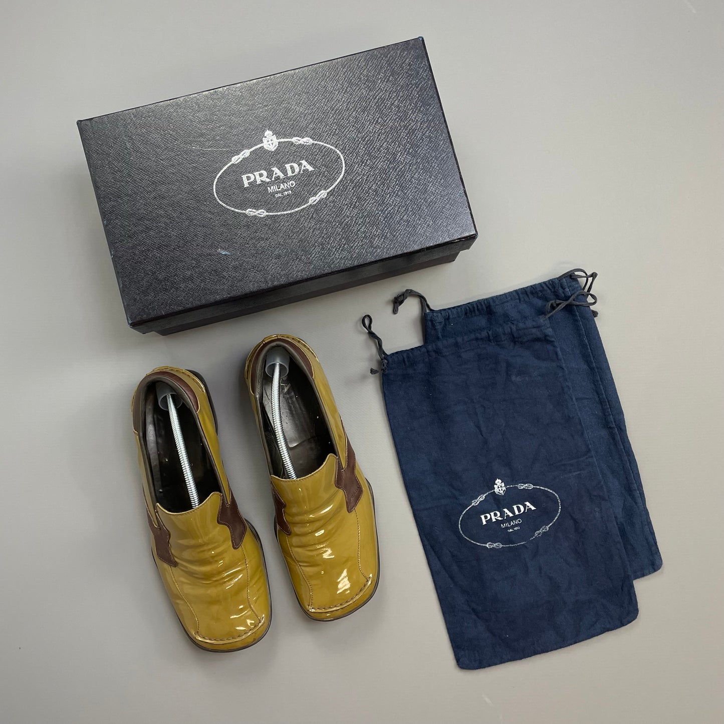 Prada Mainline Brown SS00 Patent Leather Loafer Shoes