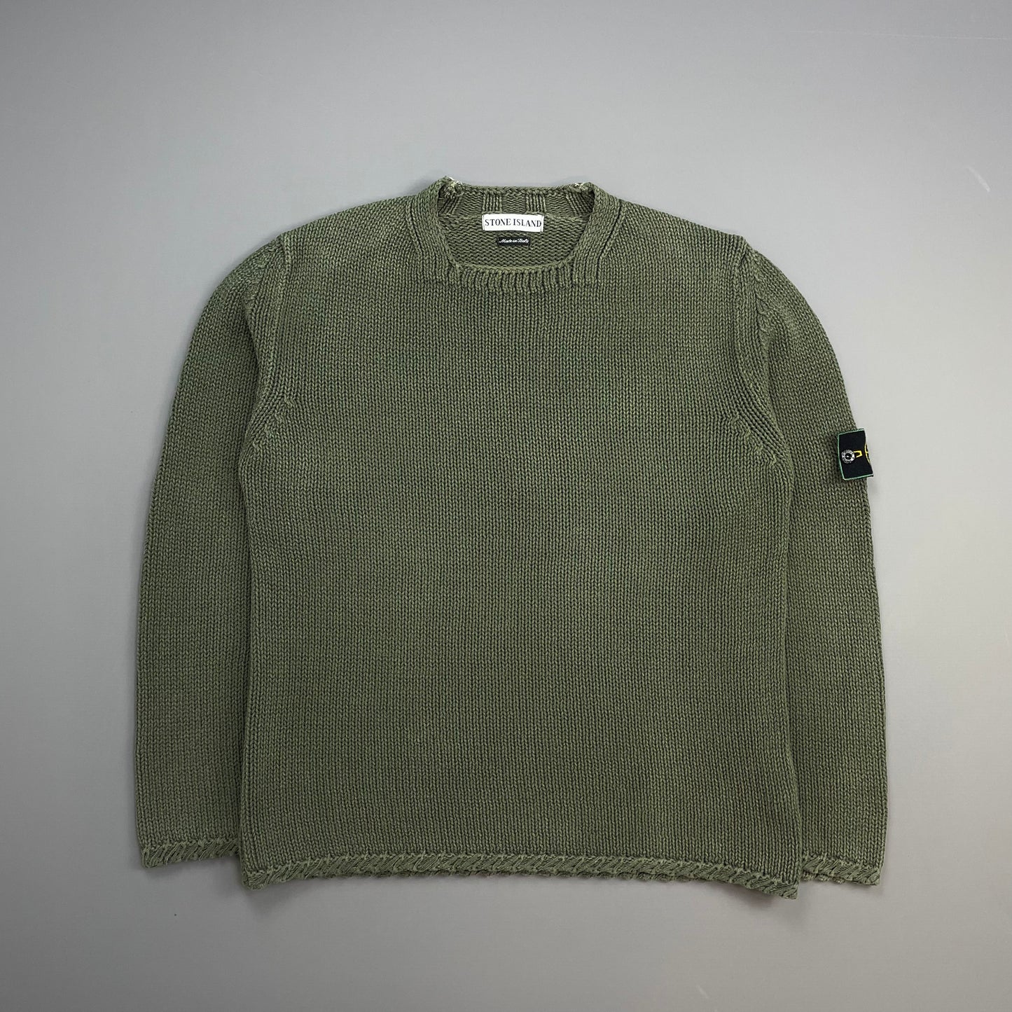 Stone Island Green SS98 Heavyweight Knit Green Edge Badge Crewneck Jumper