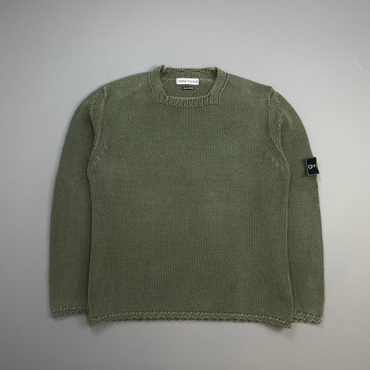 Stone Island Green SS98 Heavyweight Knit Green Edge Badge Crewneck Jumper