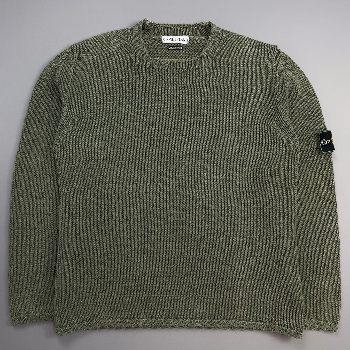 Stone Island Green SS98 Heavyweight Knit Green Edge Badge Crewneck Jumper