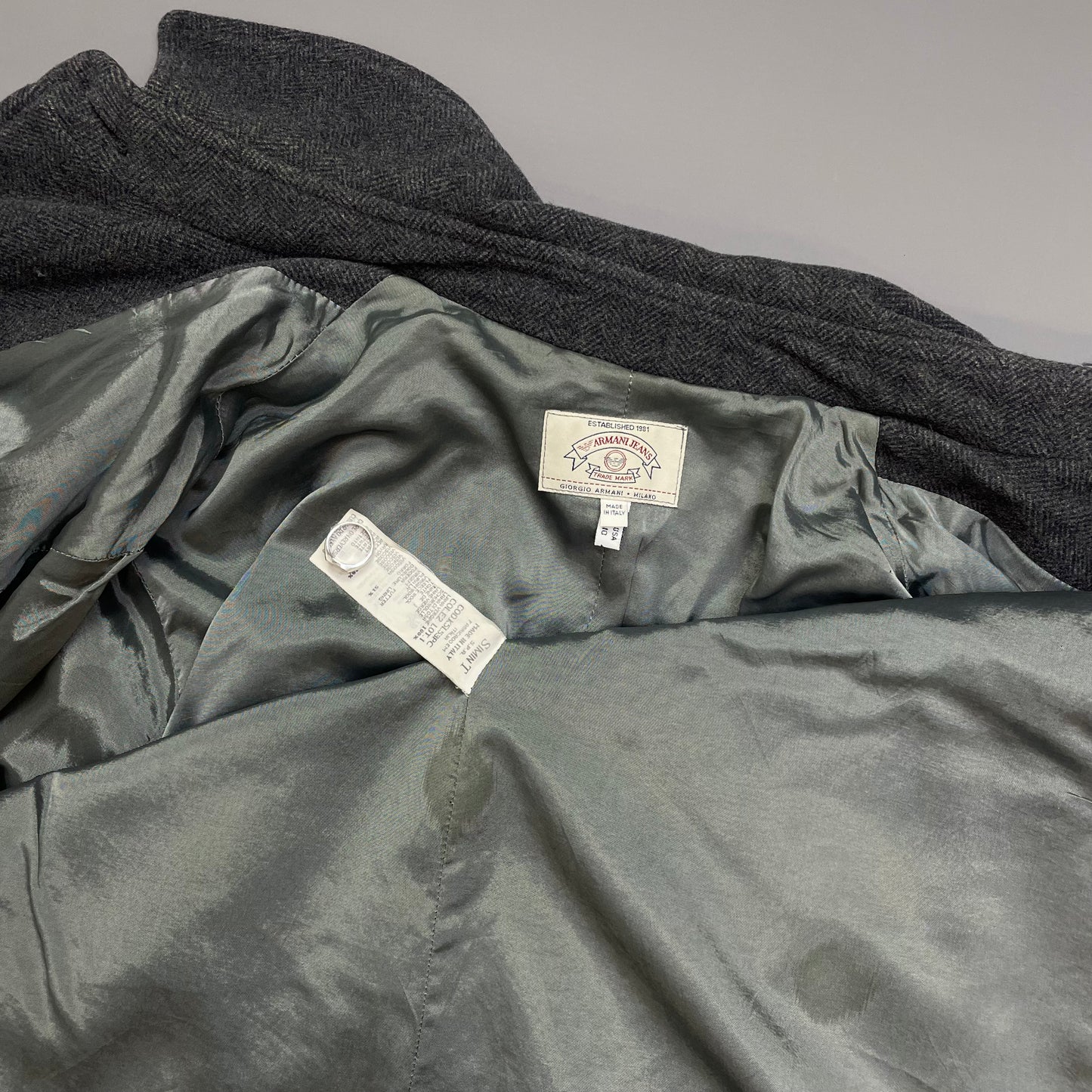 Armani Jeans Grey 90s Wool Overcoat