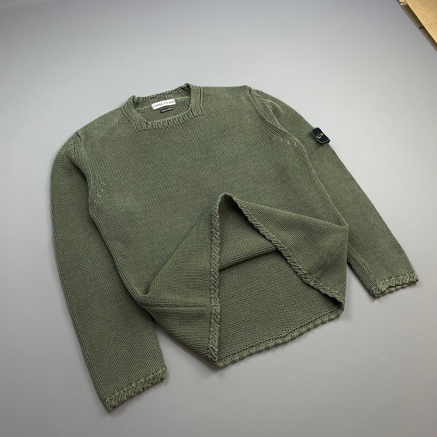 Stone Island Green SS98 Heavyweight Knit Green Edge Badge Crewneck Jumper