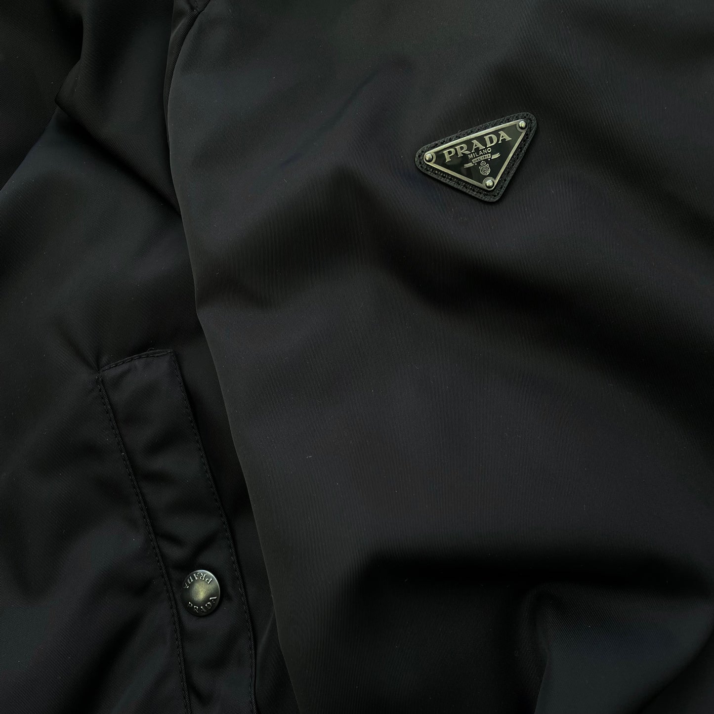 Prada Mainline Black 2016 Nylon Padded Plaque Bomber Jacket