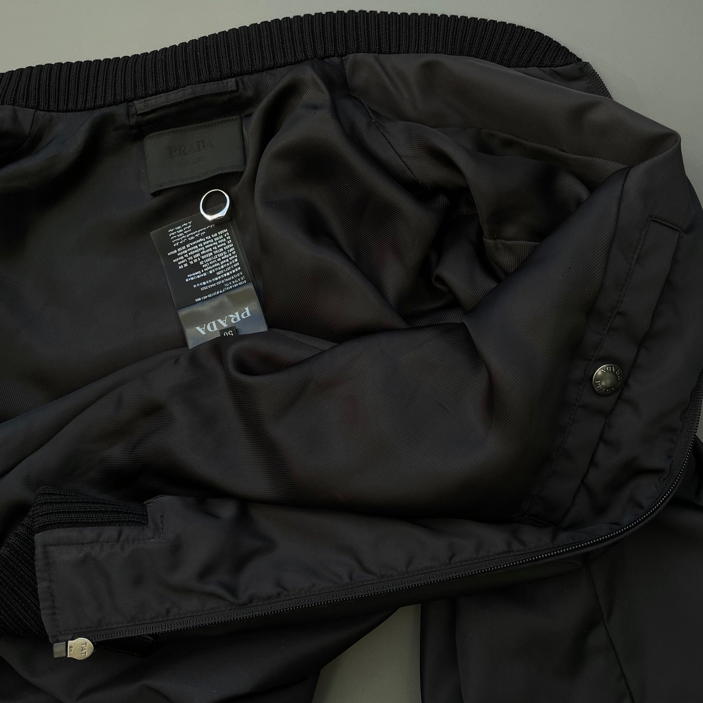 Prada Mainline Black 2016 Nylon Padded Plaque Bomber Jacket