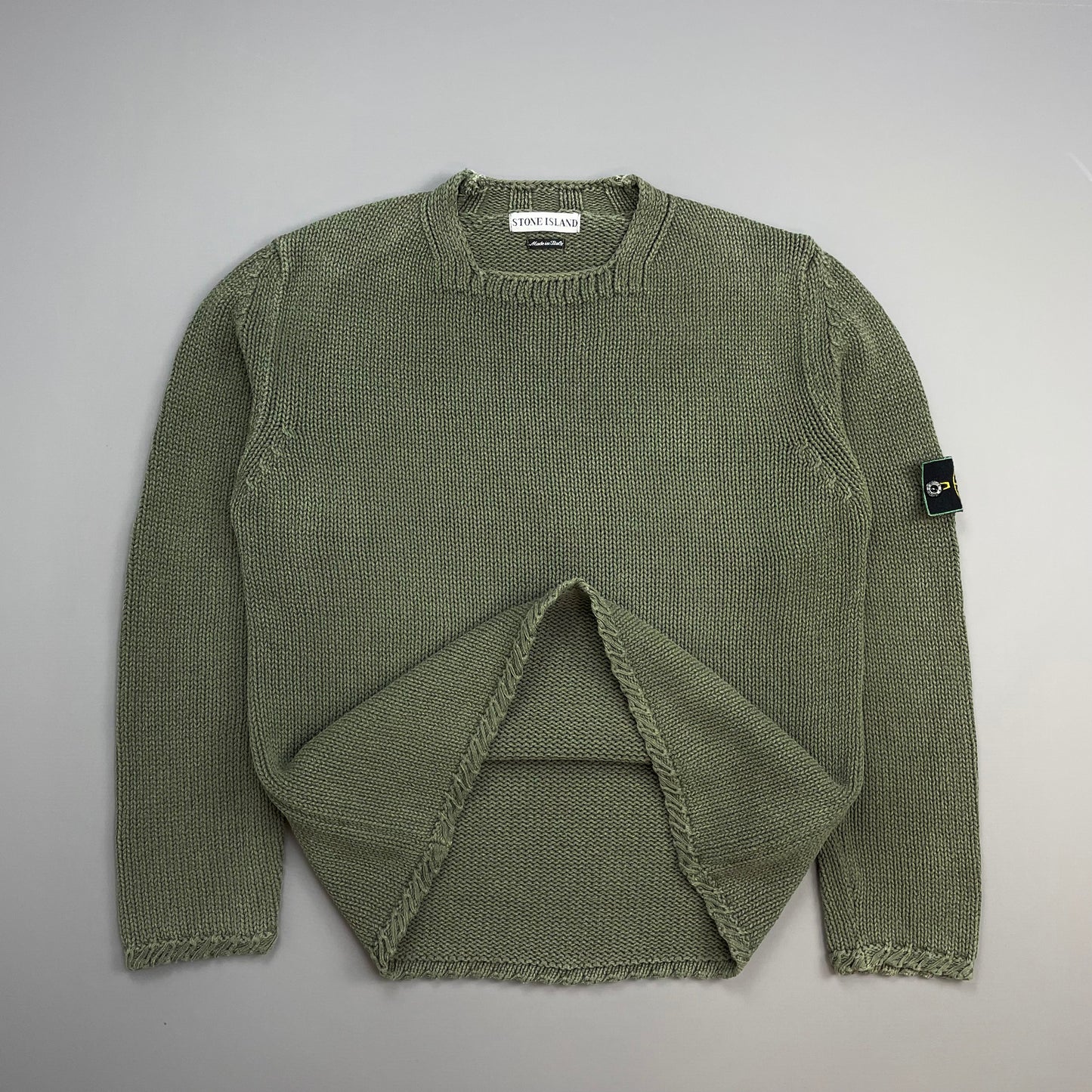Stone Island Green SS98 Heavyweight Knit Green Edge Badge Crewneck Jumper