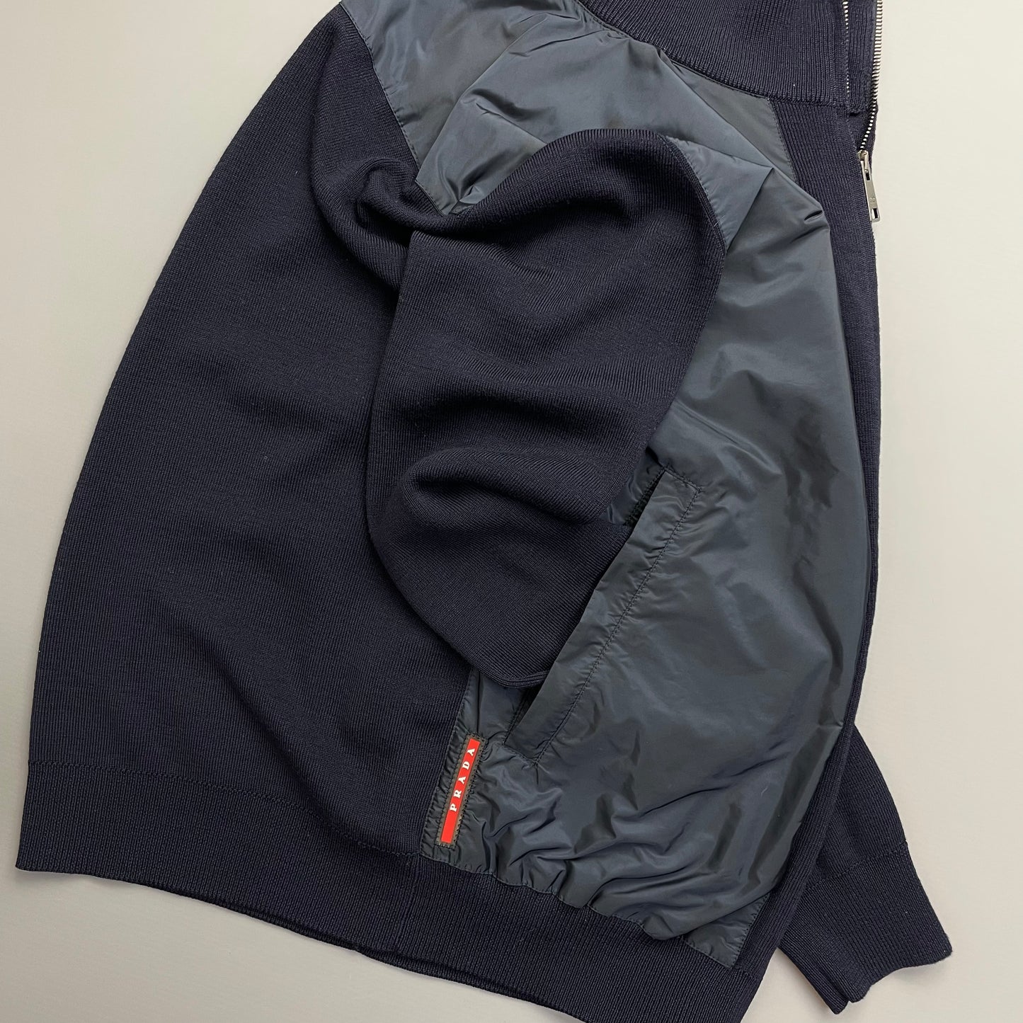 Prada Sport Navy Nylon Wool Knit Zip-Through Cardigan Jumper