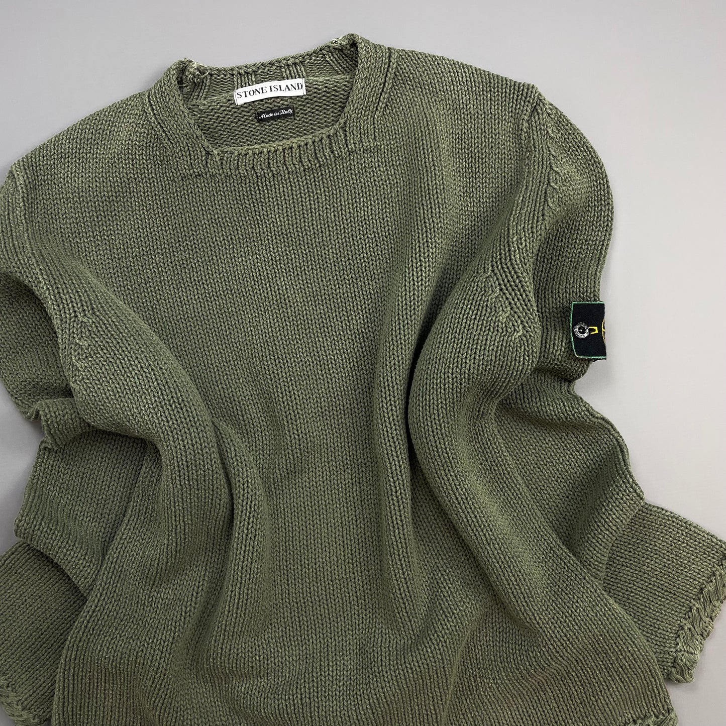 Stone Island Green SS98 Heavyweight Knit Green Edge Badge Crewneck Jumper