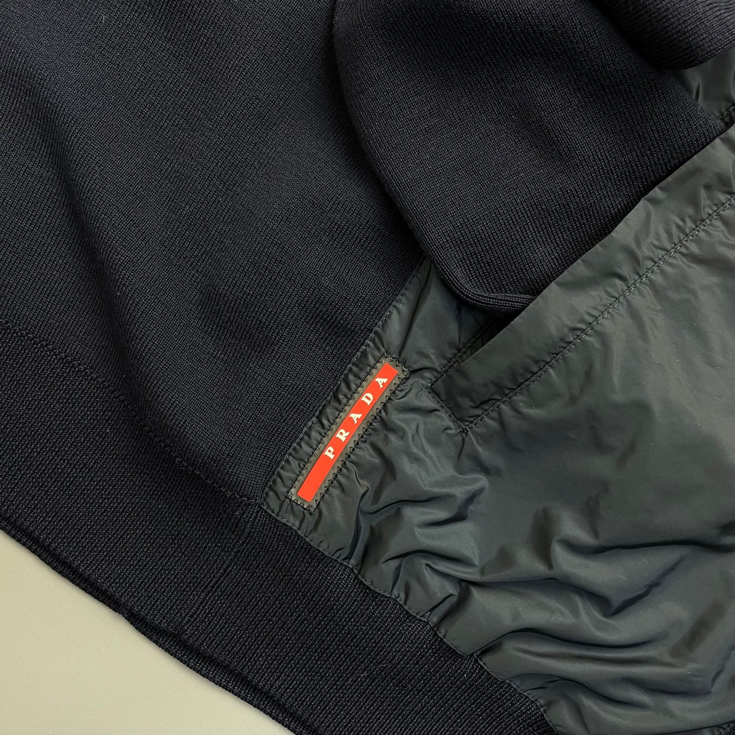 Prada Sport Navy Nylon Wool Knit Zip-Through Cardigan Jumper