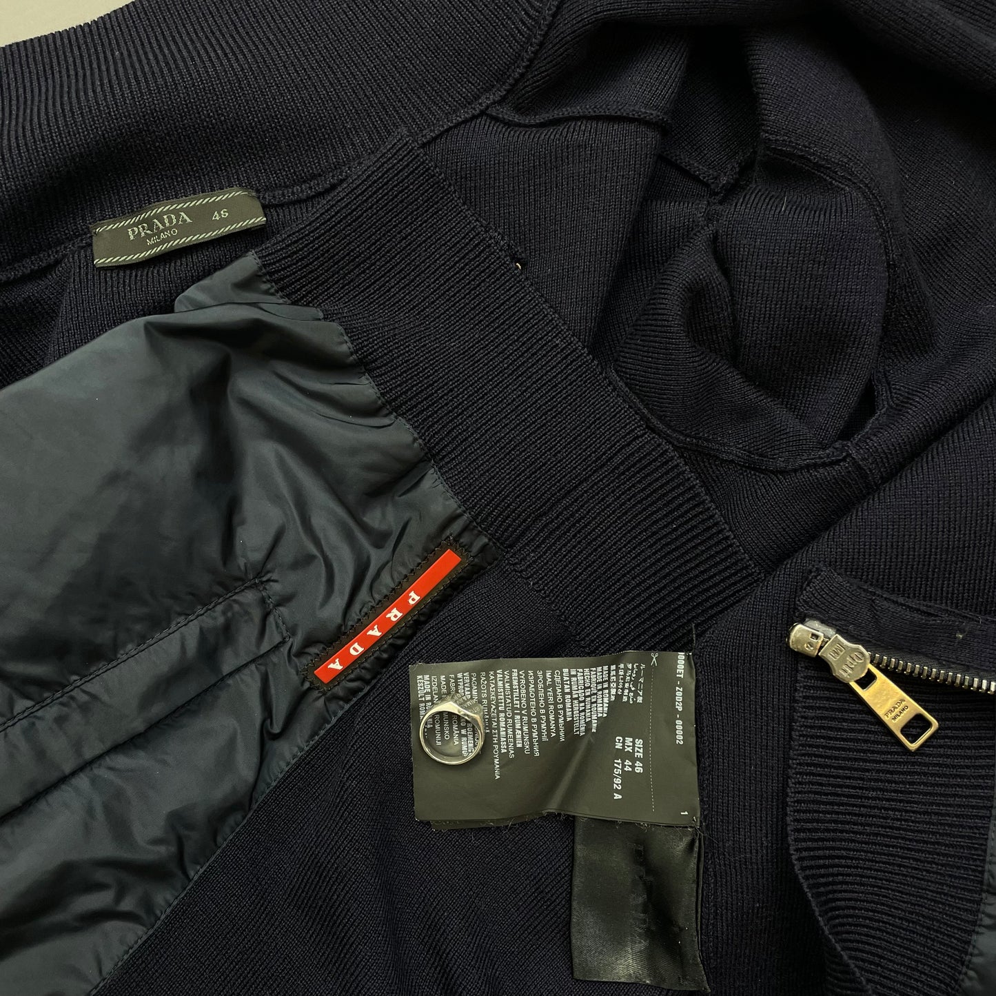Prada Sport Navy Nylon Wool Knit Zip-Through Cardigan Jumper