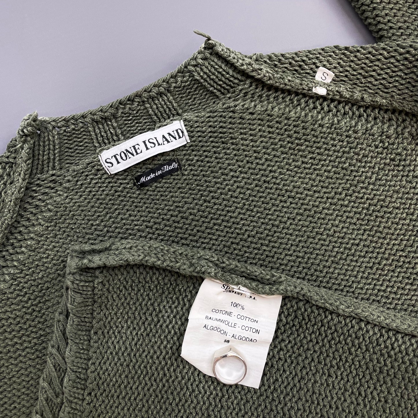 Stone Island Green SS98 Heavyweight Knit Green Edge Badge Crewneck Jumper