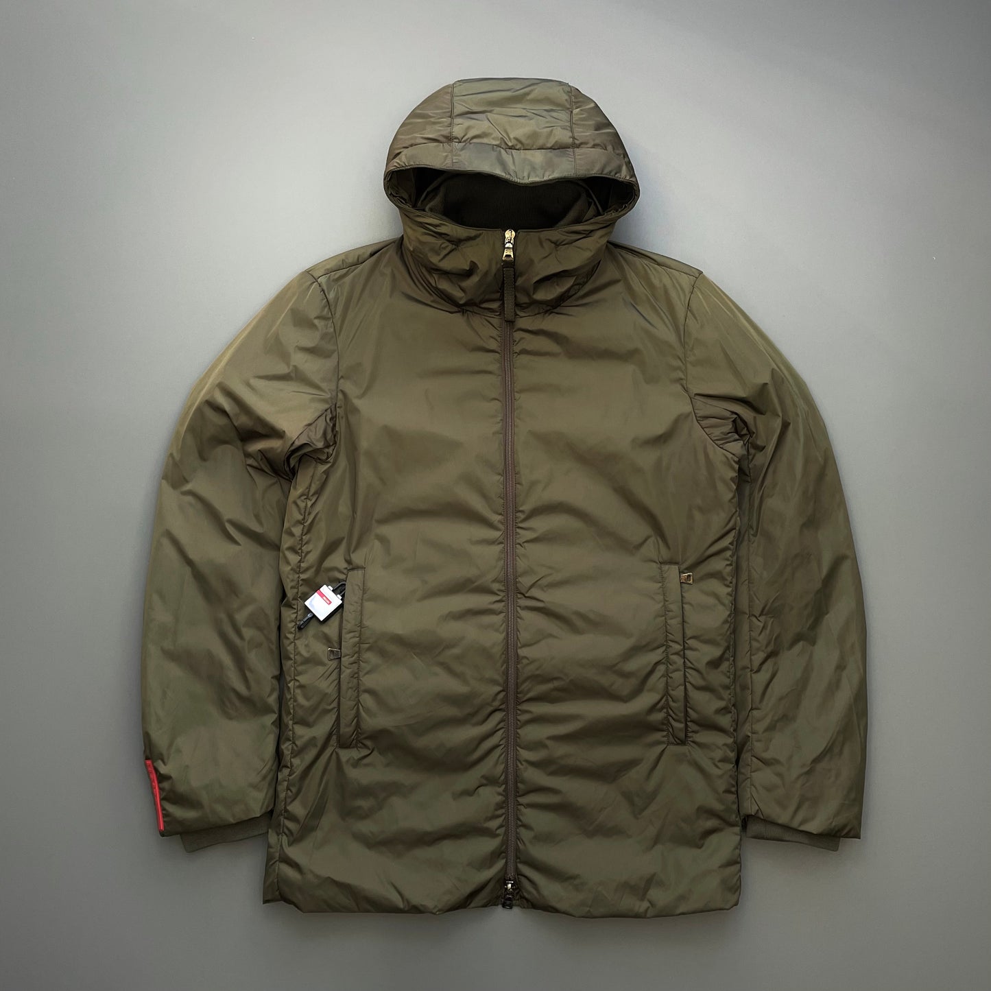 Prada Sport Khaki Green 00s Nylon Padded Hooded Parka Ski Jacket