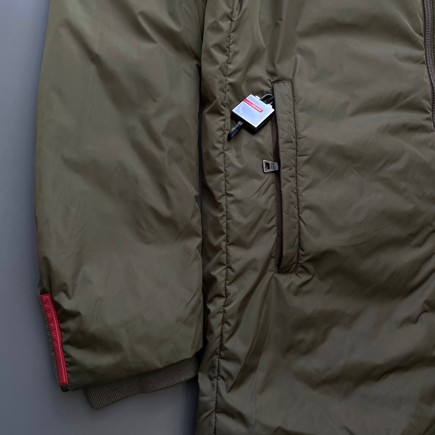 Prada Sport Khaki Green 00s Nylon Padded Hooded Parka Ski Jacket
