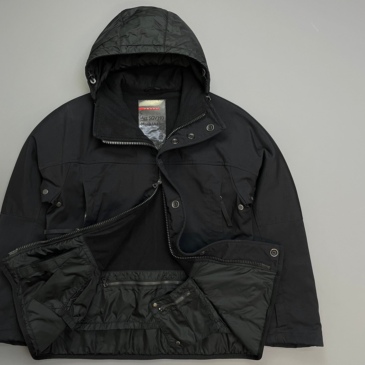 Prada Sport Black 00s Technical Nylon Fleece-Lined Ski Jacket