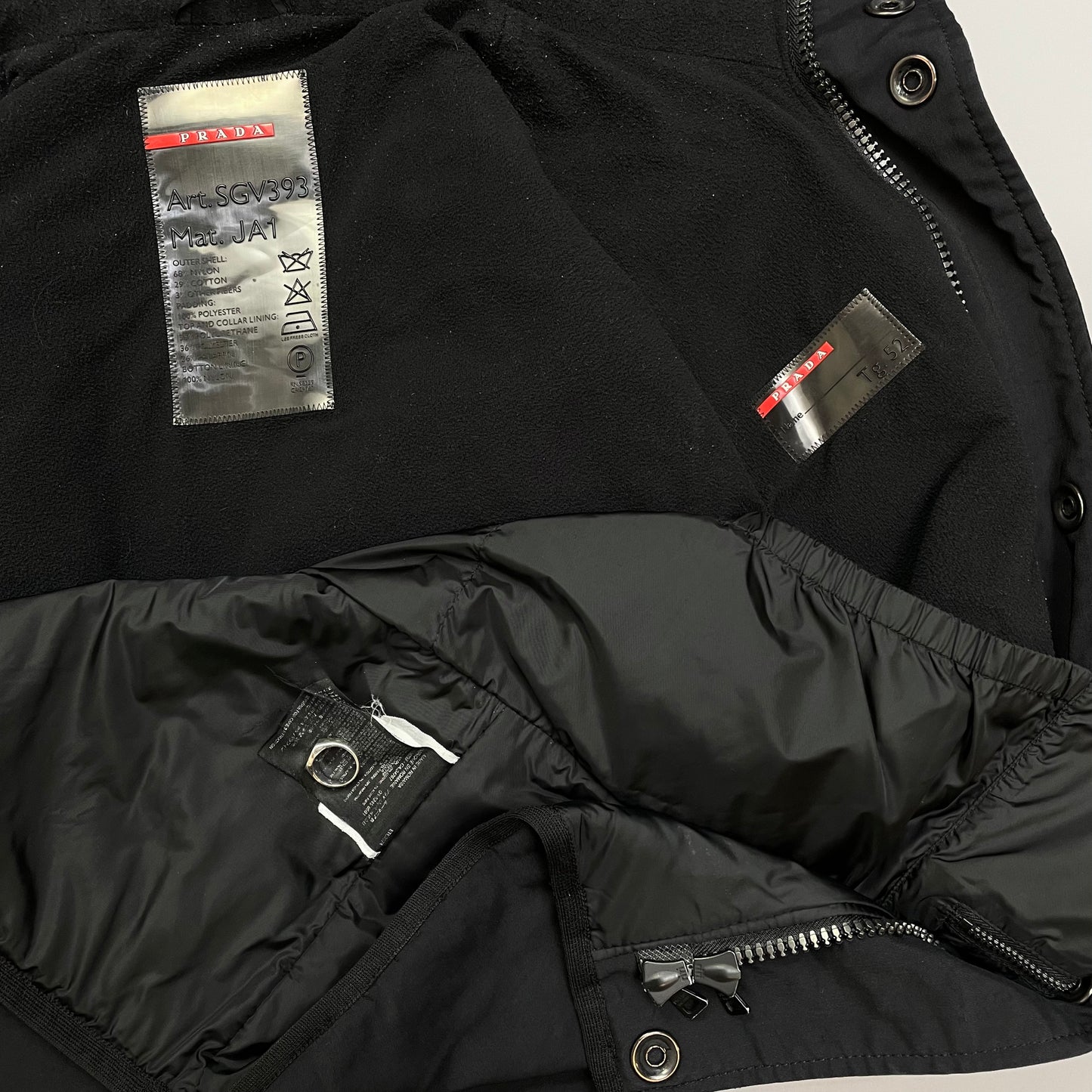 Prada Sport Black 00s Technical Nylon Fleece-Lined Ski Jacket