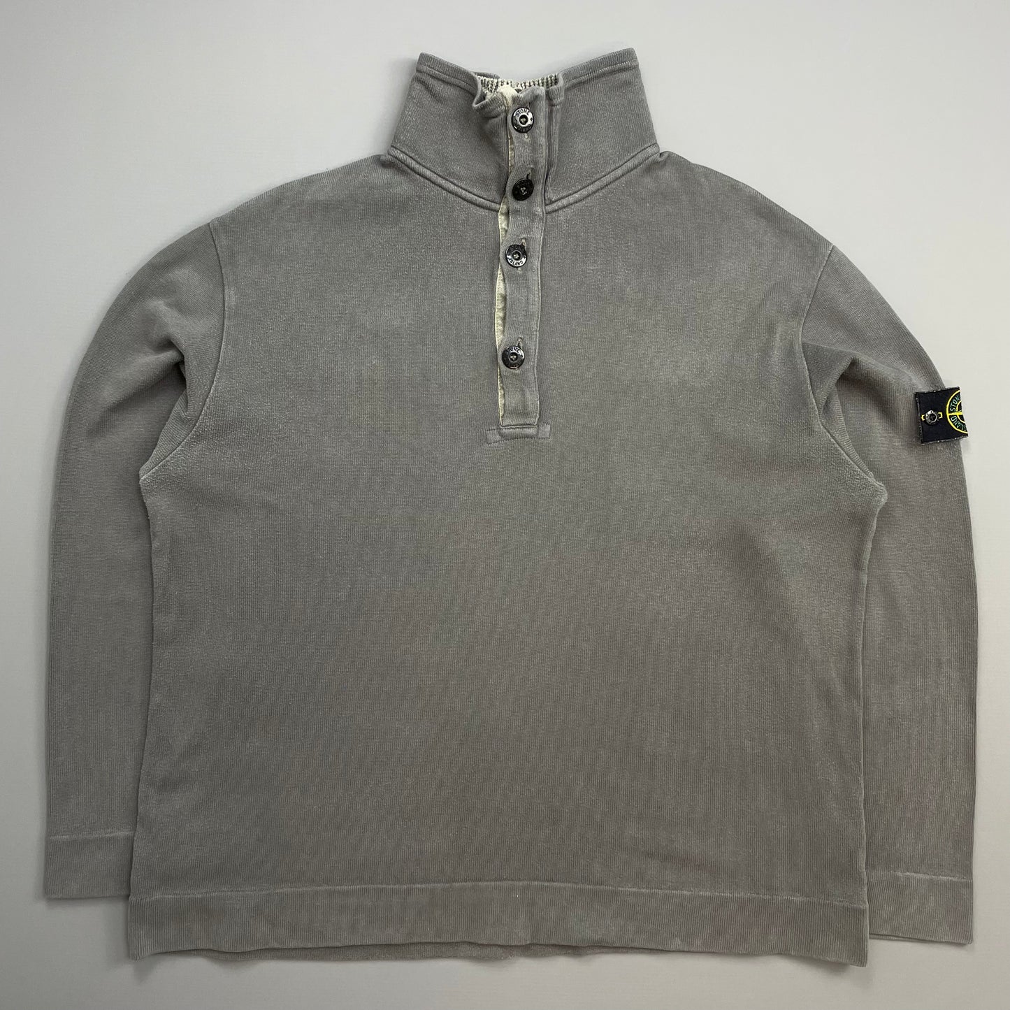 Stone Island Grey AW00 Dual Knit Collar Button-Up Jumper