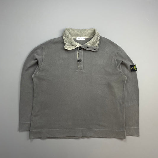Stone Island Grey AW00 Dual Knit Collar Button-Up Jumper