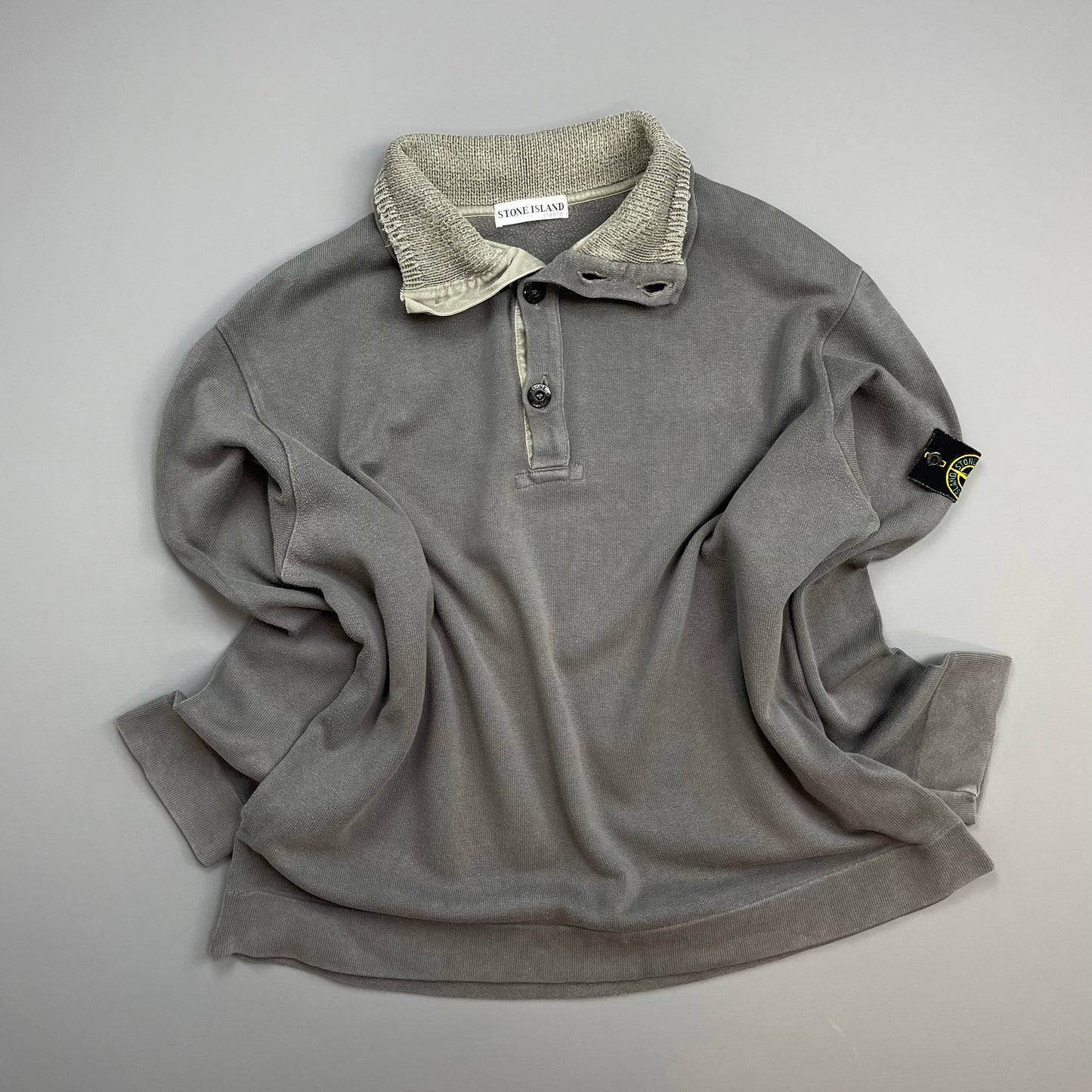 Stone Island Grey AW00 Dual Knit Collar Button-Up Jumper