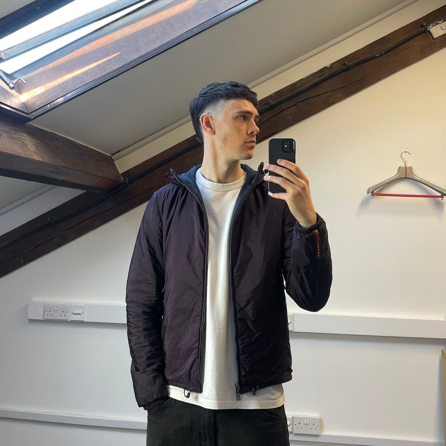 Prada Sport 2014 Burgundy/Navy Nylon Reversible Padded Hooded Jacket