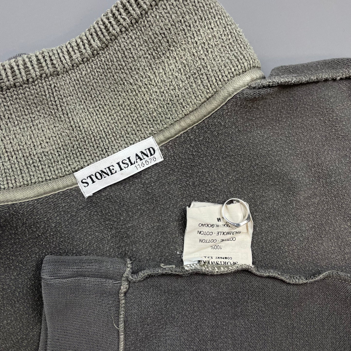 Stone Island Grey AW00 Dual Knit Collar Button-Up Jumper