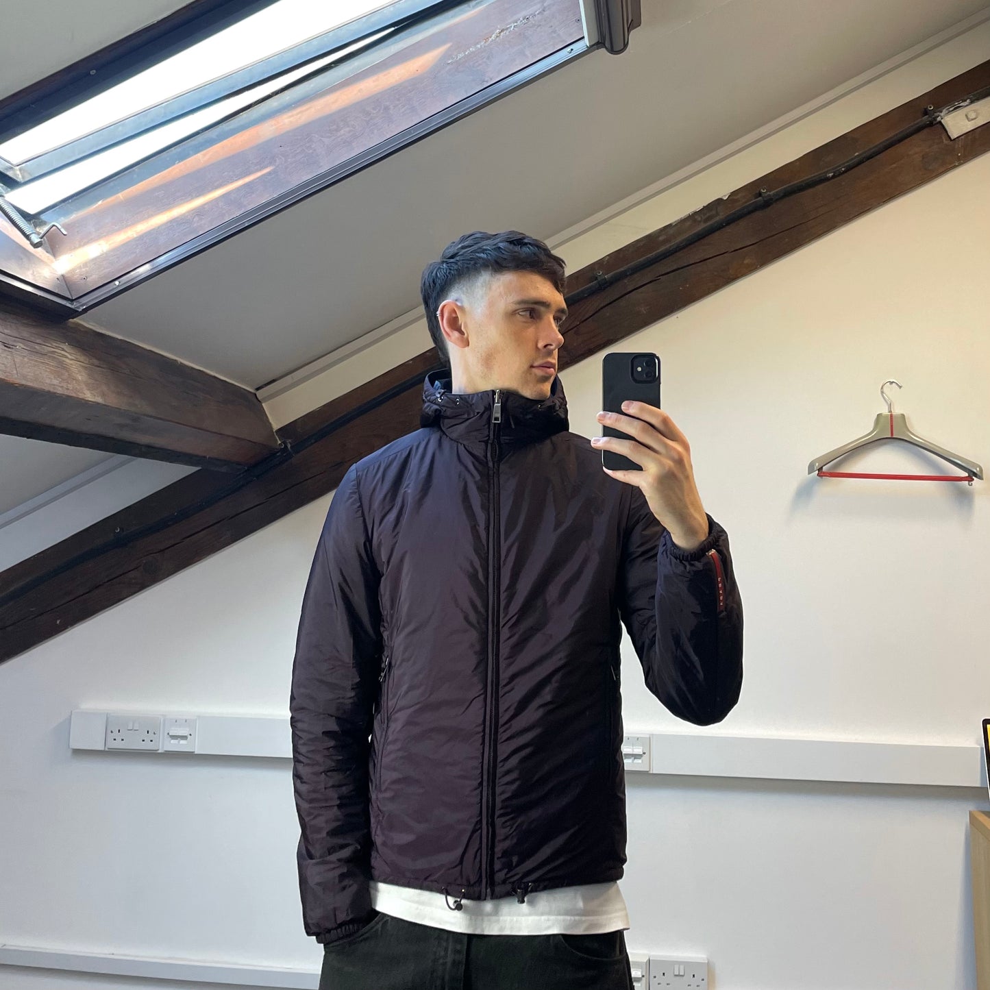Prada Sport 2014 Burgundy/Navy Nylon Reversible Padded Hooded Jacket