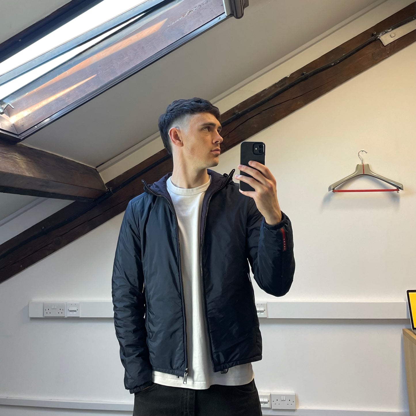 Prada Sport 2014 Burgundy/Navy Nylon Reversible Padded Hooded Jacket