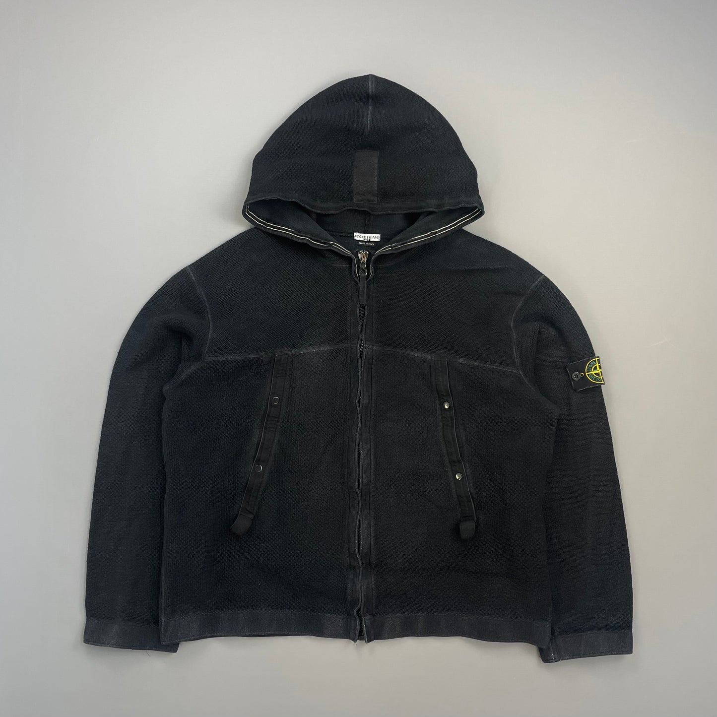 Stone Island Black AW03 Zip-Through Fleece Hooded Jacket